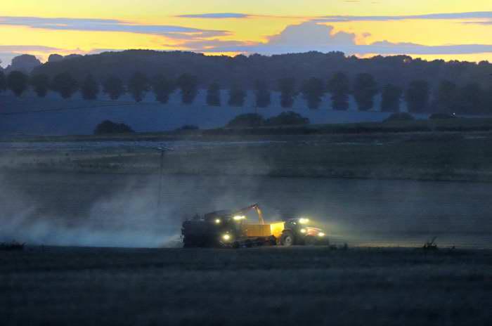 Combine working through the night